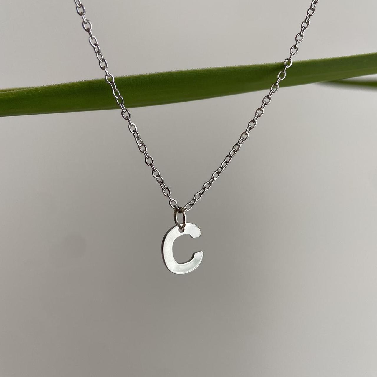 Silver Letter C Initial Pendant Chain Necklace