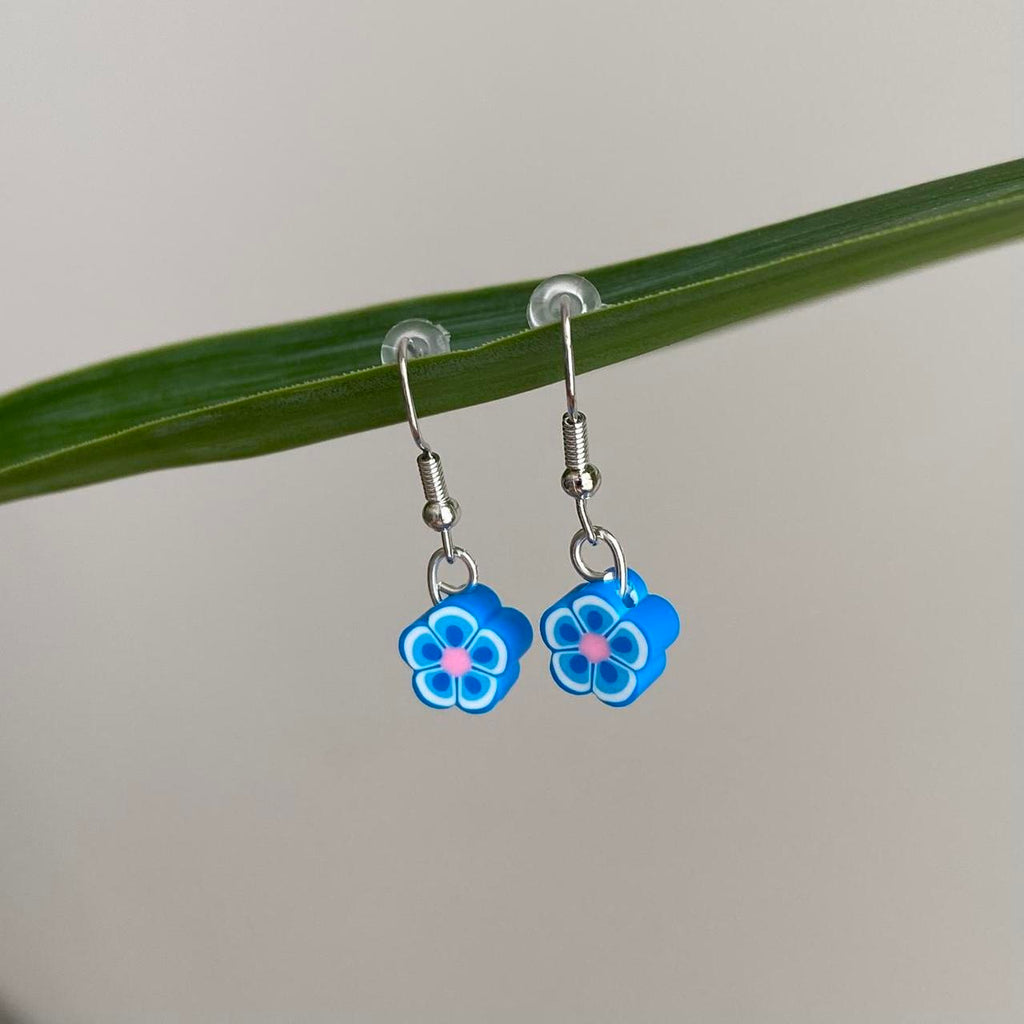 Blue Tropical Flower Polymer Clay Dangle Earrings - Image 3