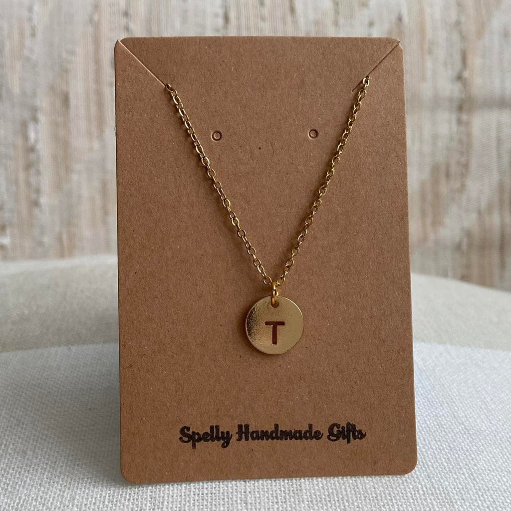 Circle Stamped Gold Letter T Initial Pendant Chain - Image 4