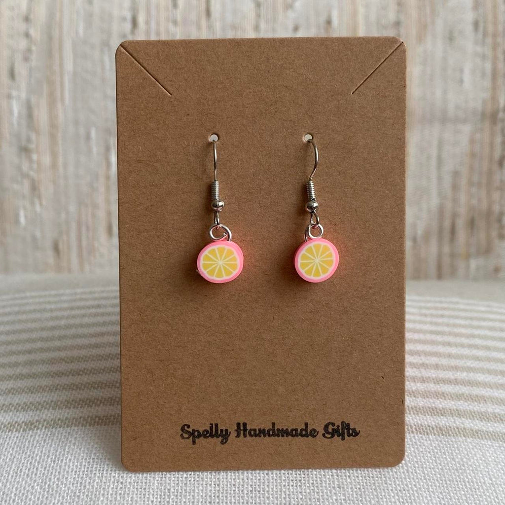 Pink Grapefruit Fruit Polymer Clay Dangle Earrings - Image 3