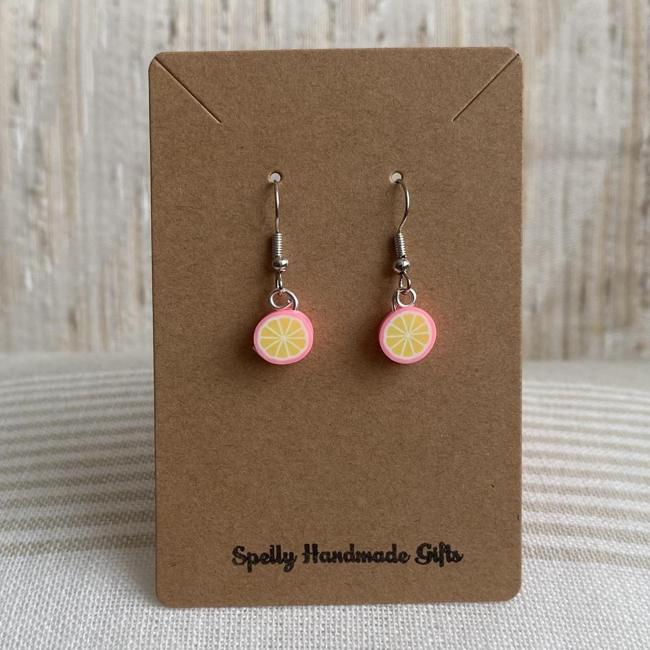 Pink Grapefruit Fruit Polymer Clay Dangle Earrings - Image 3
