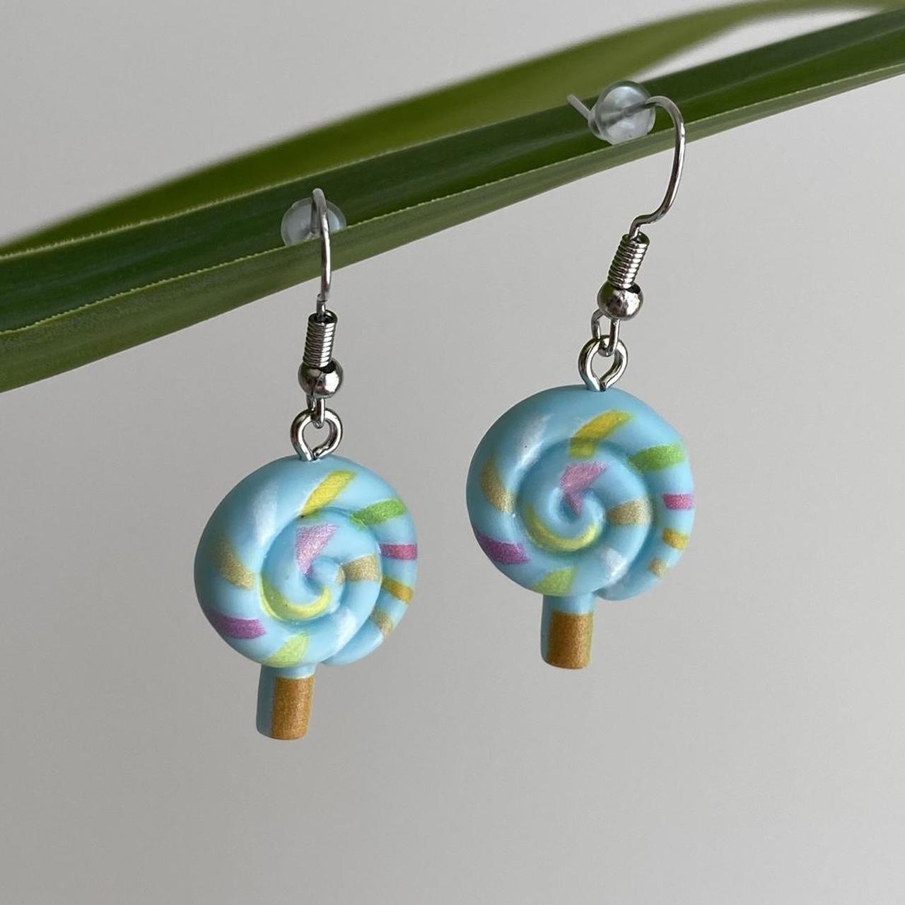 Blue Swirly Lollipop Dangle Earrings With Silver