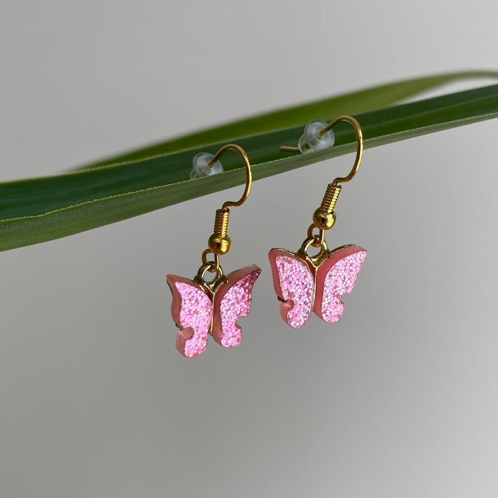 Light Pink Sparkle Butterfly Dangle Earrings With - Image 5