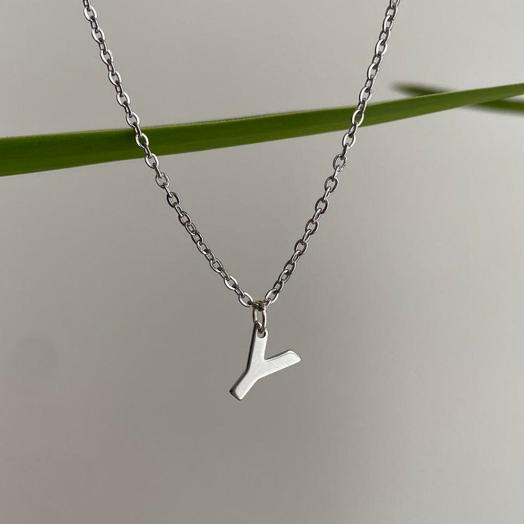 Silver Letter Y Initial Pendant Chain Necklace