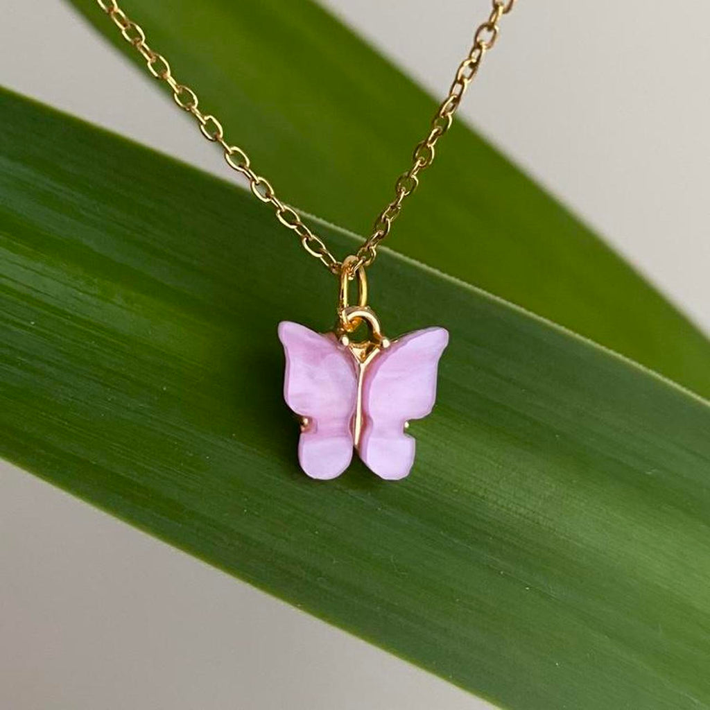 Purple Butterfly Pendant Chain Necklace With Gold