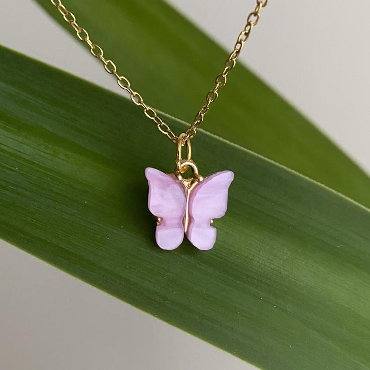 Purple Butterfly Pendant Chain Necklace With Gold