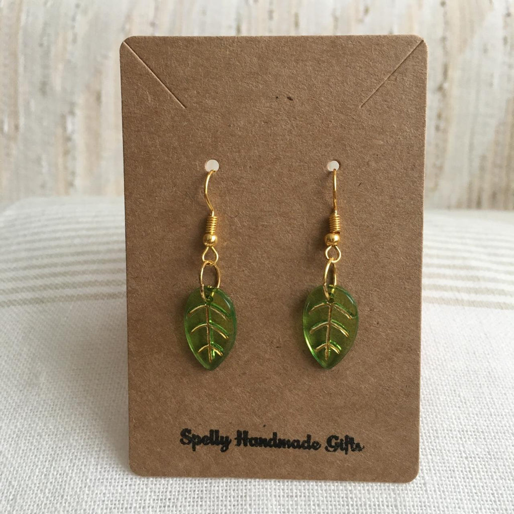 Green Leaf Dangle Earrings Hand Made Resin - Image 2