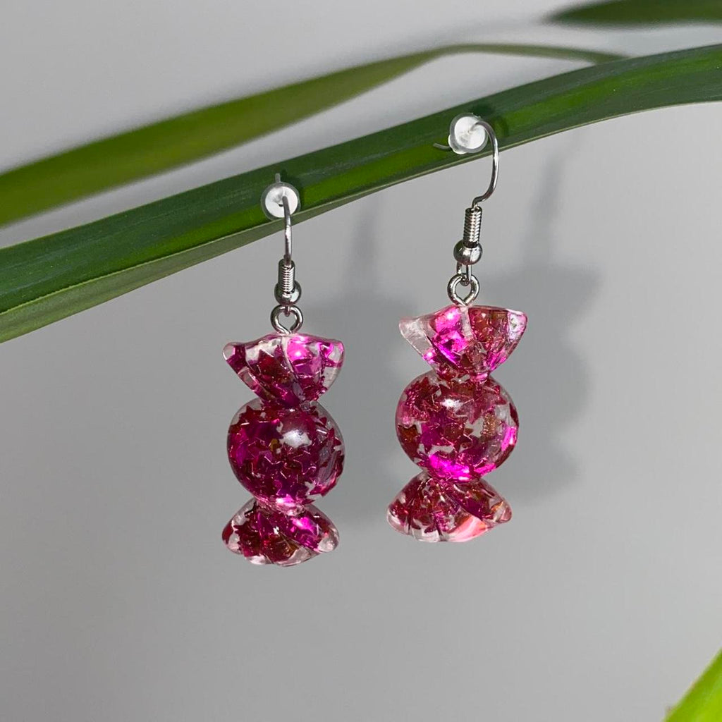 Sparkly Resin Dark Pink Candy Dangle Earrings With - Image 2