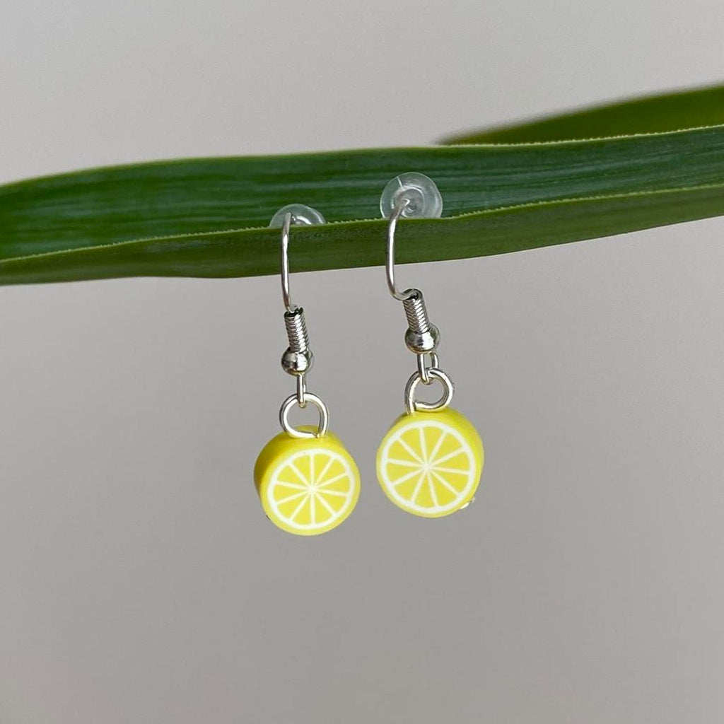 Yellow Lemon Fruit Polymer Clay Dangle Earrings With - Image 3