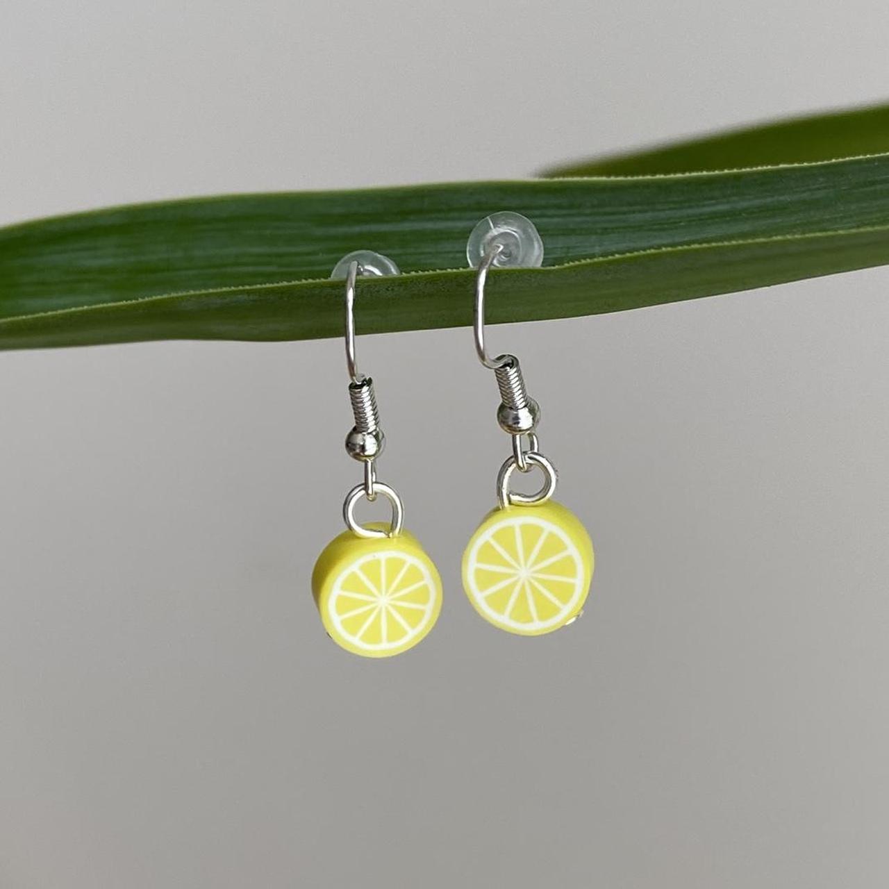 Yellow Lemon Fruit Polymer Clay Dangle Earrings With - Image 3