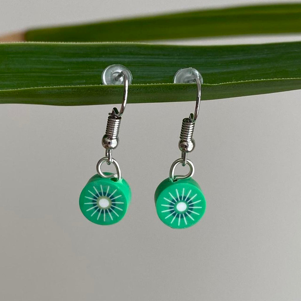 Green Lime Fruit Polymer Clay Dangle Earrings With