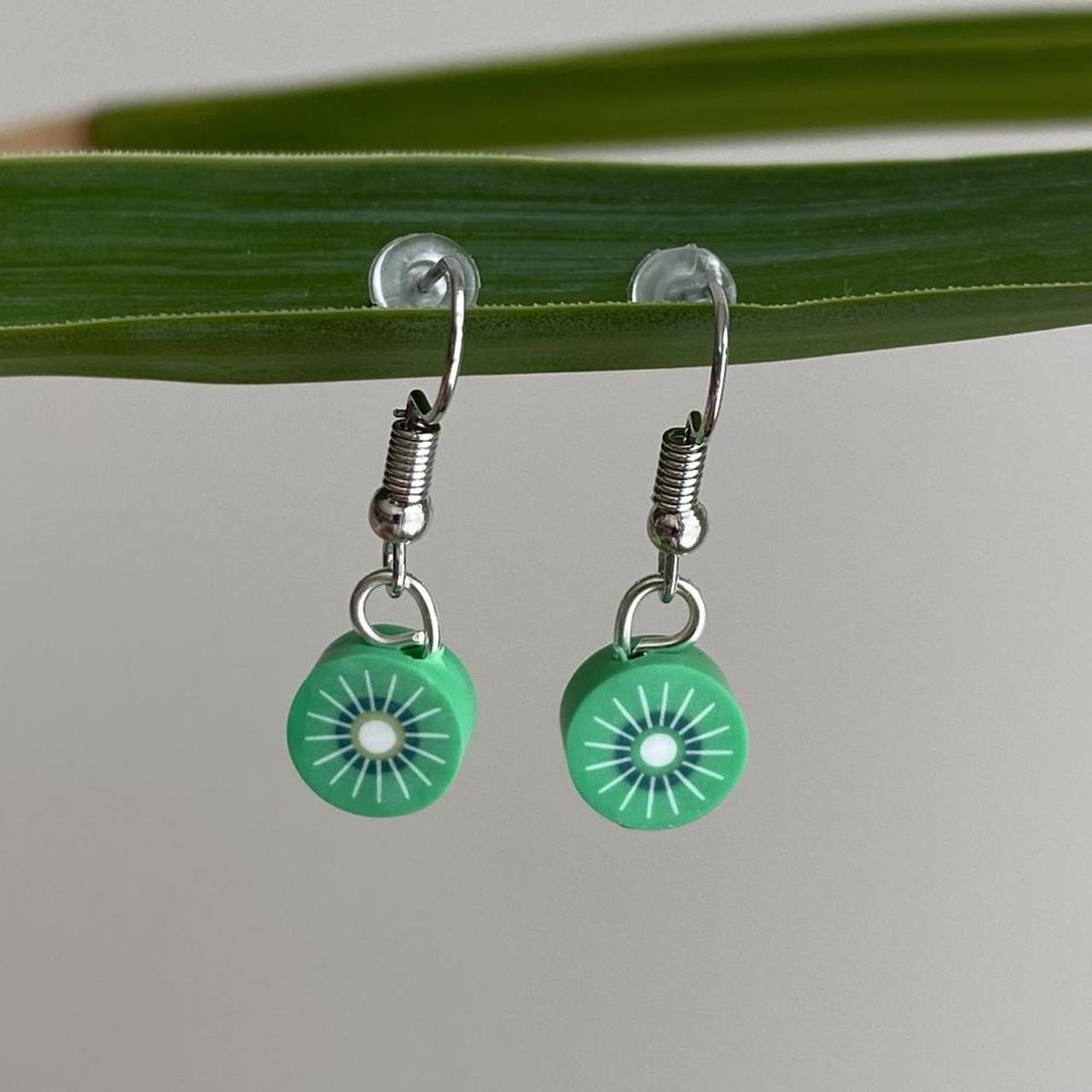 Green Lime Fruit Polymer Clay Dangle Earrings With