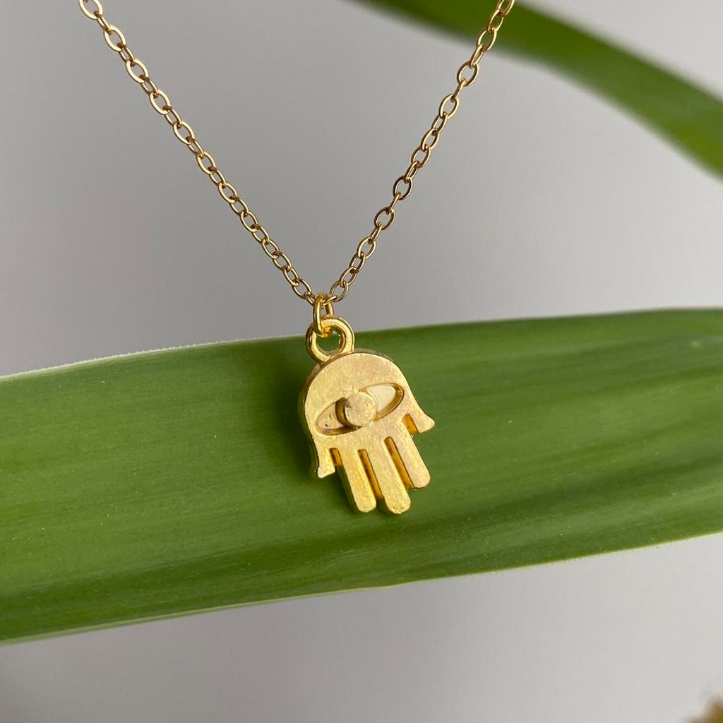 Gold Hamsa Hand Of Protection Pendant Chain