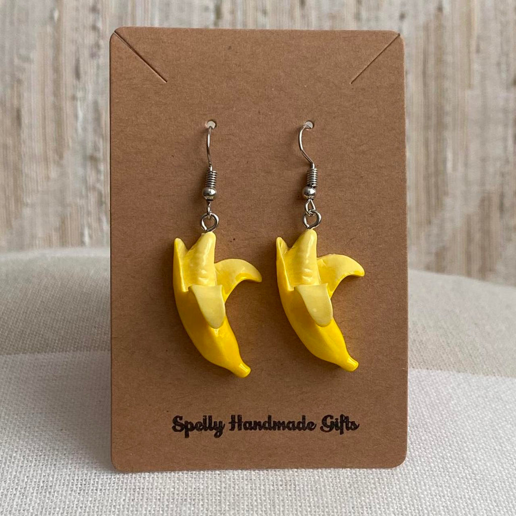 Yellow Banana Dangle Stud Earrings Silver Accents - Image 4