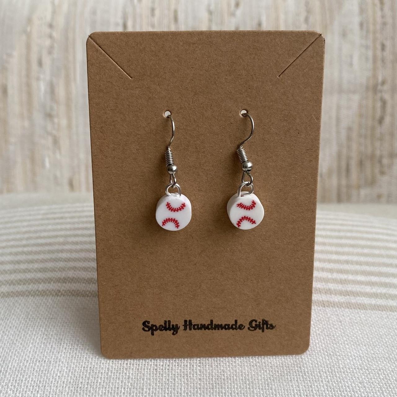 Baseball Polymer Clay Dangle Earrings With Silver - Image 3
