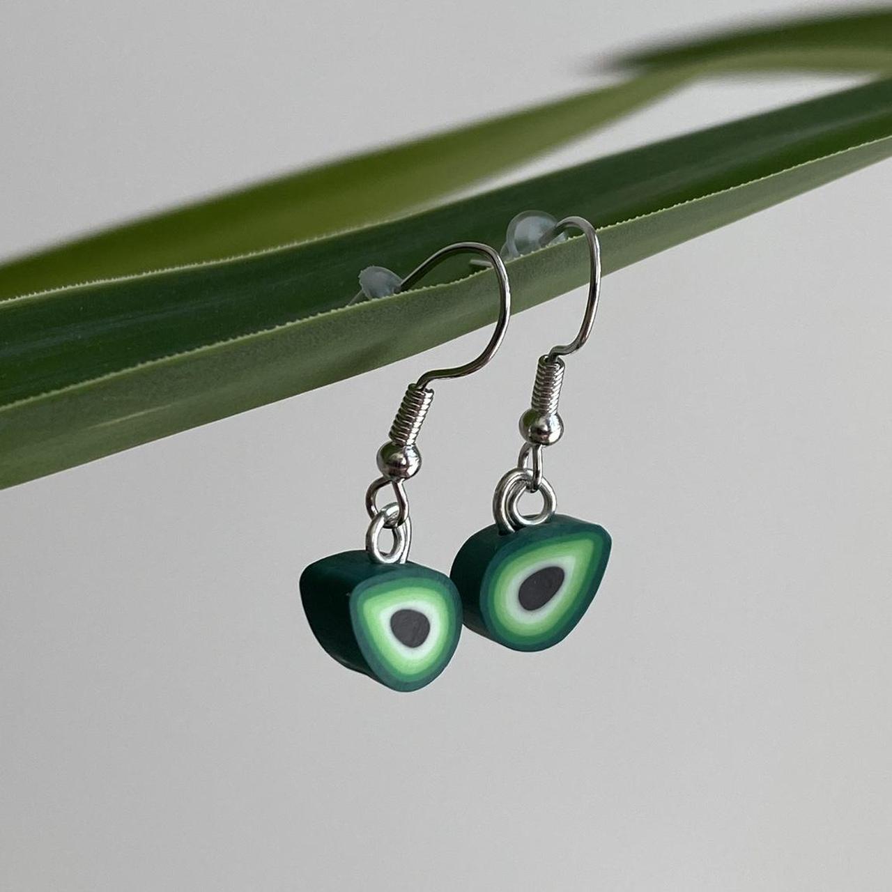 Green Avocado Fruit Polymer Clay Dangle Earrings - Image 4