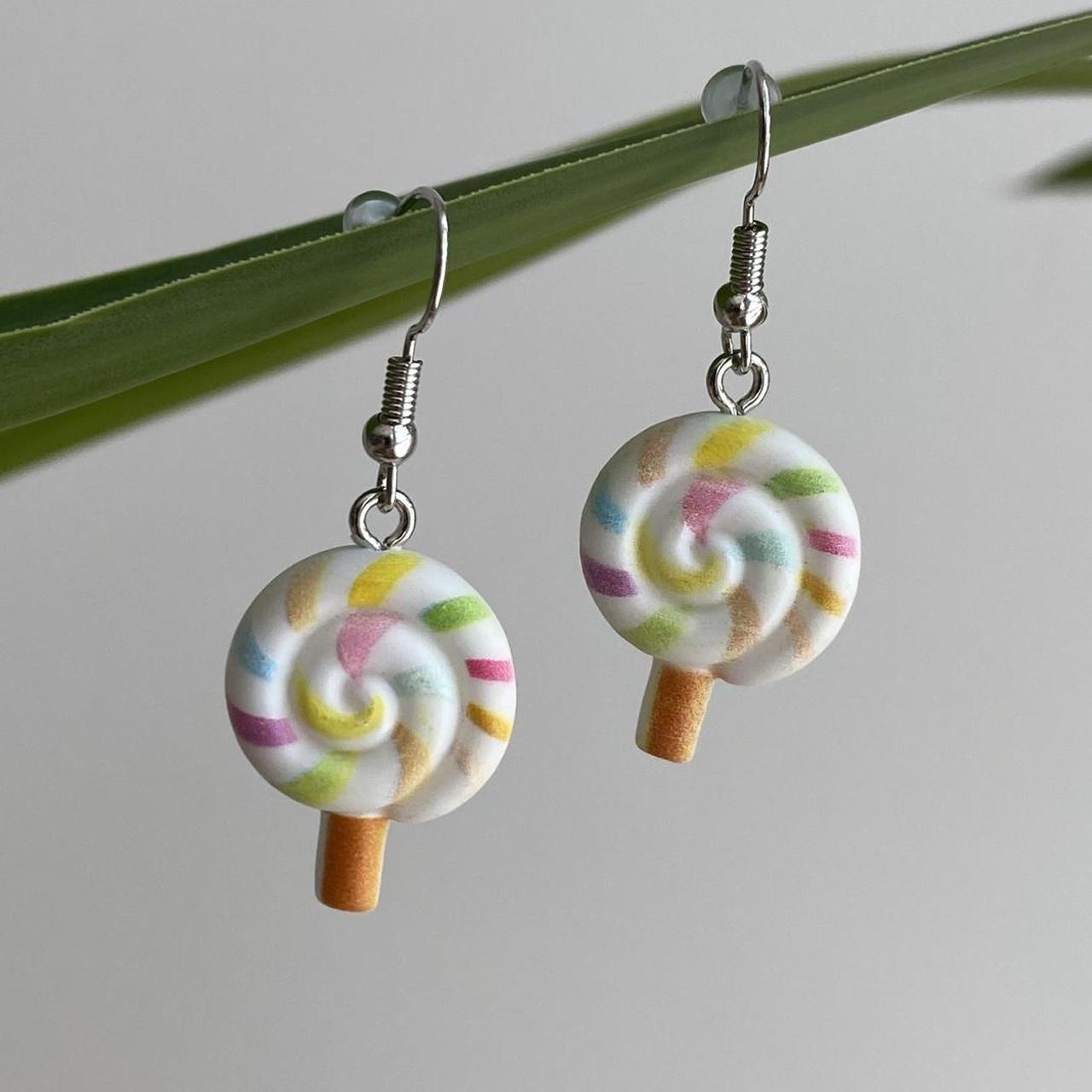 Vanilla White Swirly Lollipop Dangle Earrings With