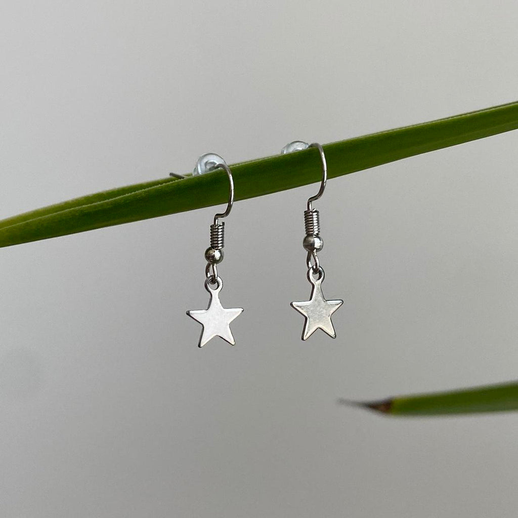 Petite Minimalist Silver Star Dangle Earrings