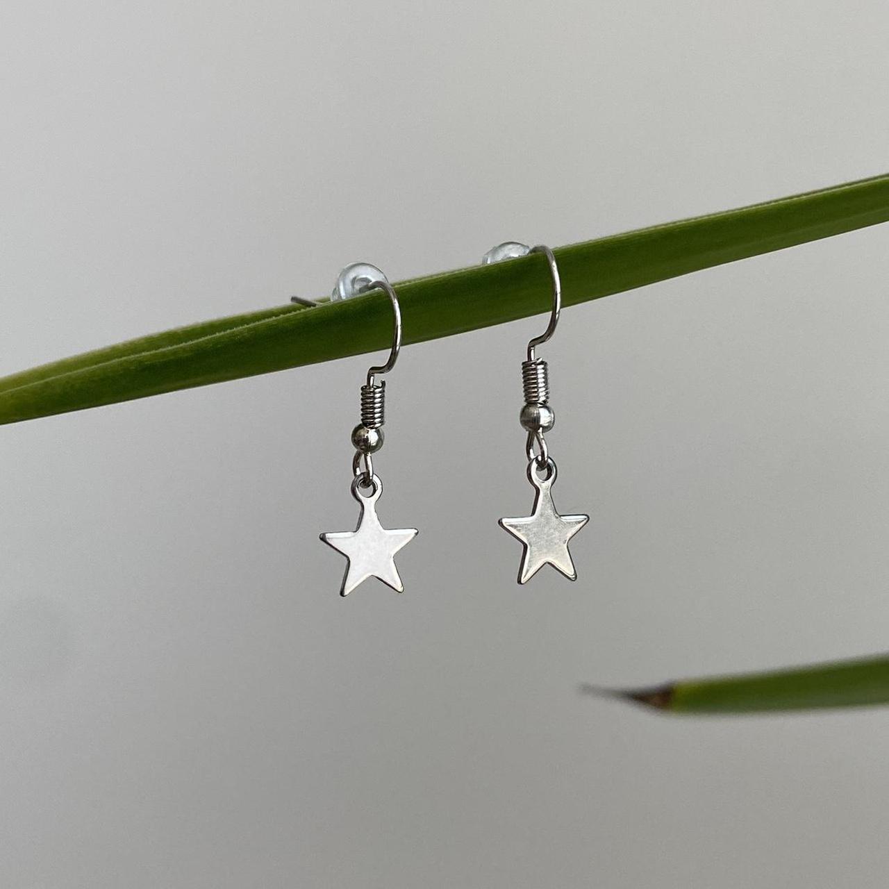 Petite Minimalist Silver Star Dangle Earrings