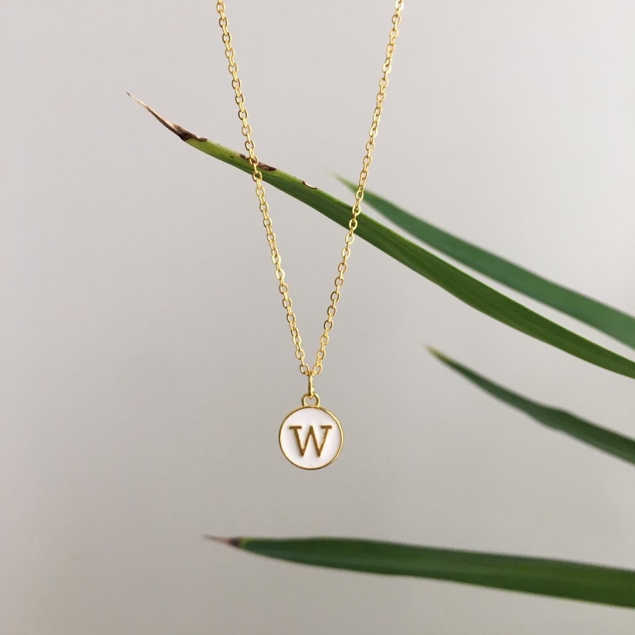 Letter W Initial White Enamel Pendant Chain Necklace