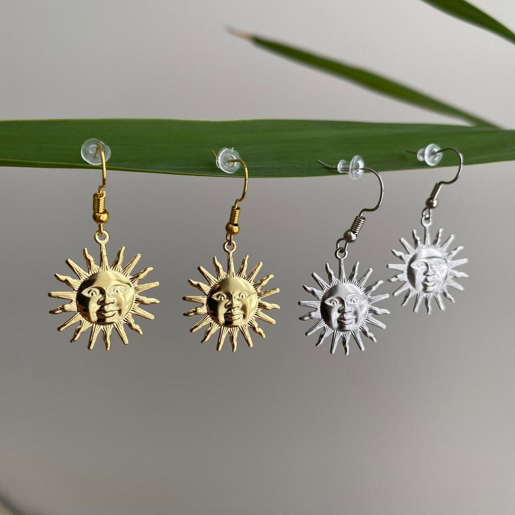 Gold Rising Sun Dangle Stud Earrings Also - Image 3