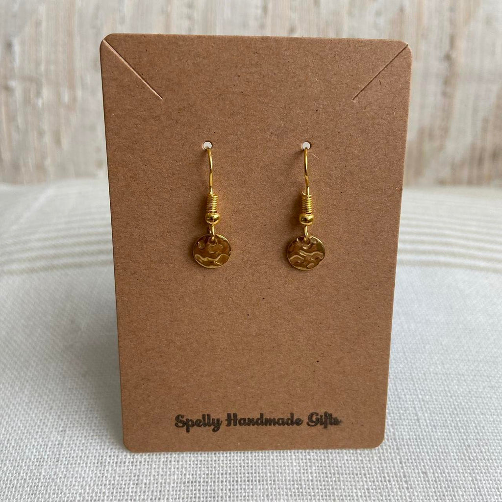 Small Hammered Gold Circle Dangle Earrings 100 - Image 4
