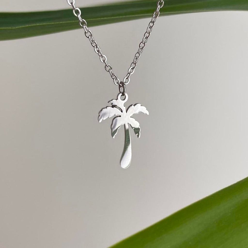 Tropical Silver Palm Tree Pendant Chain Necklace - Image 3