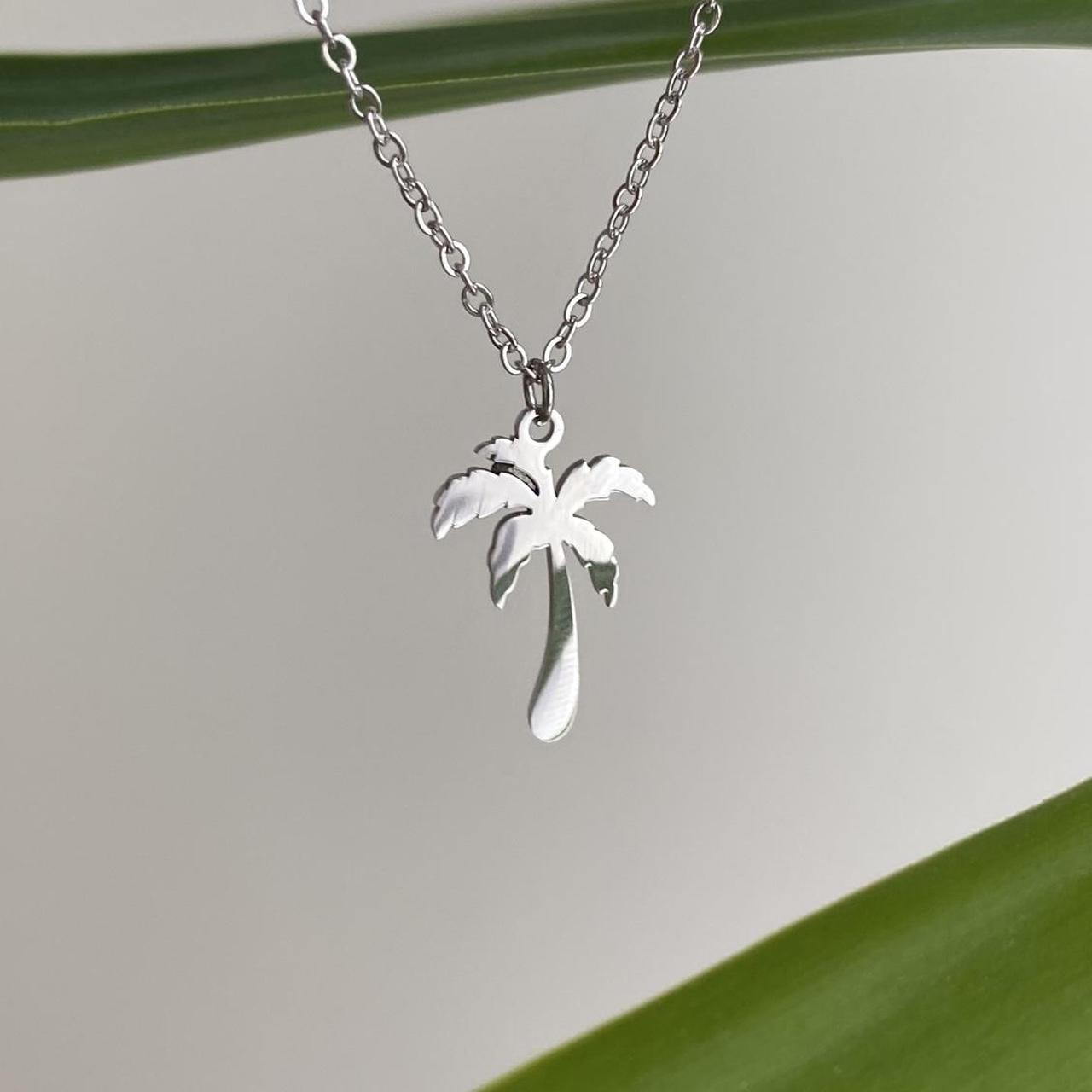 Tropical Silver Palm Tree Pendant Chain Necklace - Image 3