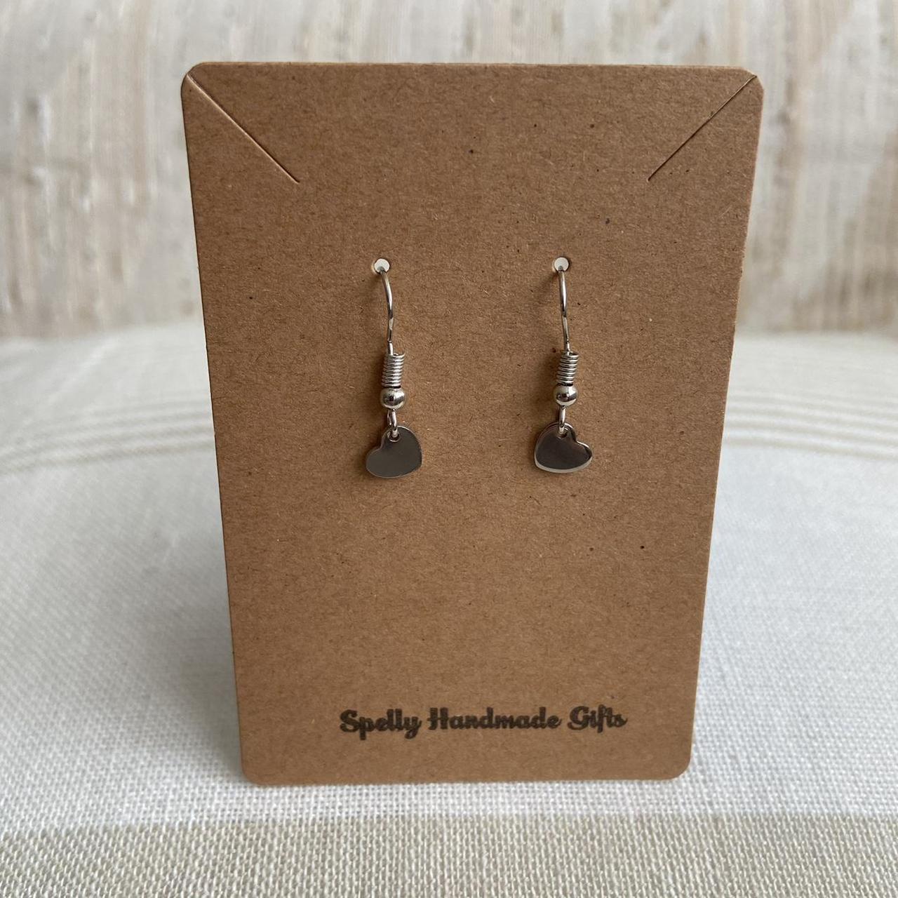 Petite Minimalist Silver Heart Dangle Earrings - Image 5