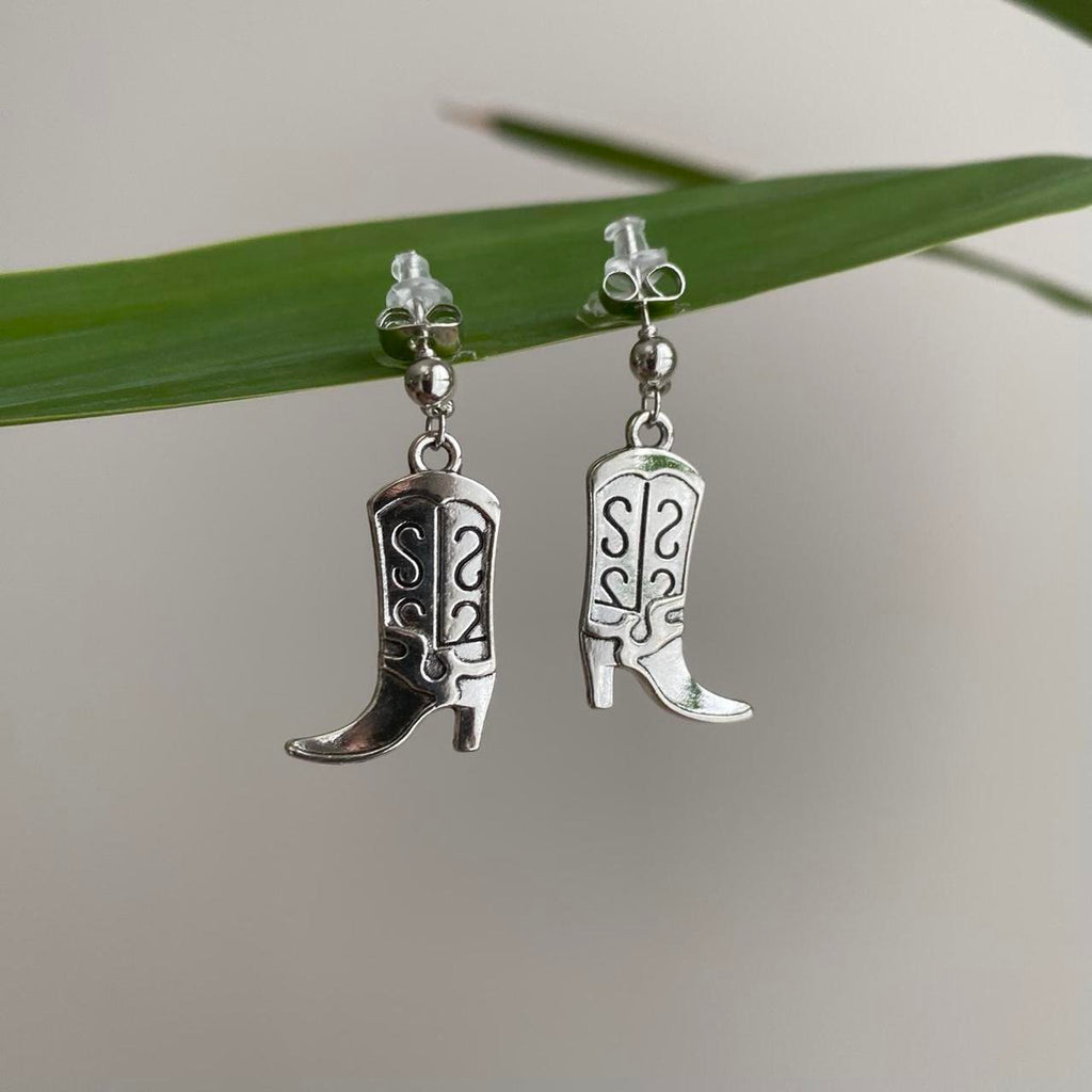 Silver Western Cowgirl Boots Dangle Stud Earrings - Image 3