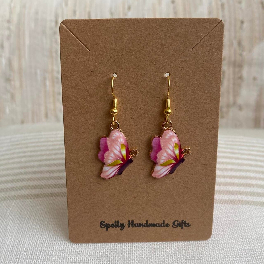 Light Pink Butterfly Enamel Dangle Earrings With - Image 3
