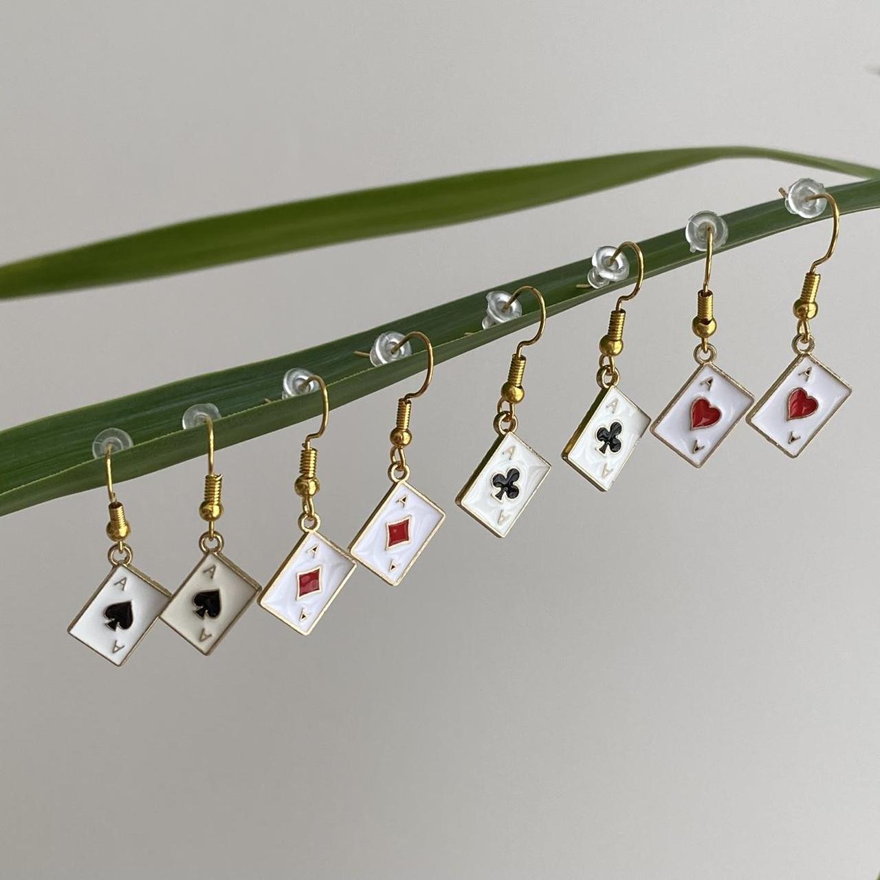 Ace Of Spades Poker Card Dangle Earrings With Gold - Image 5