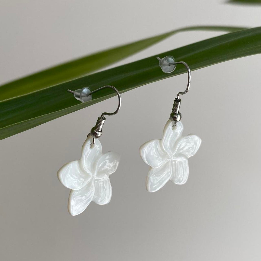 Genuine White Shell Flower Dangle Earrings With - Image 2