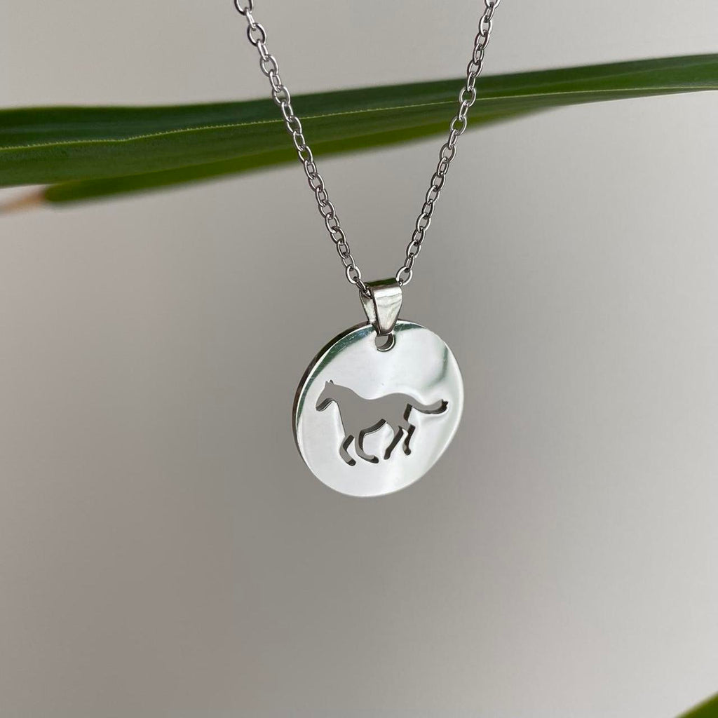 Silver Circle Cutout Horse Pendant Chain Necklace - Image 3