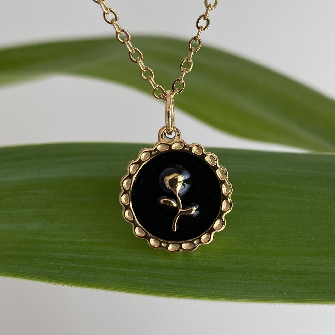 18 Karat Gold Plated Black Enamel Vintage Style Rose - Image 5