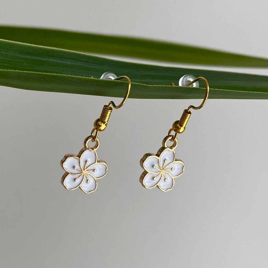 White Enamel Tropical Flower Dangle Earrings With - Image 2