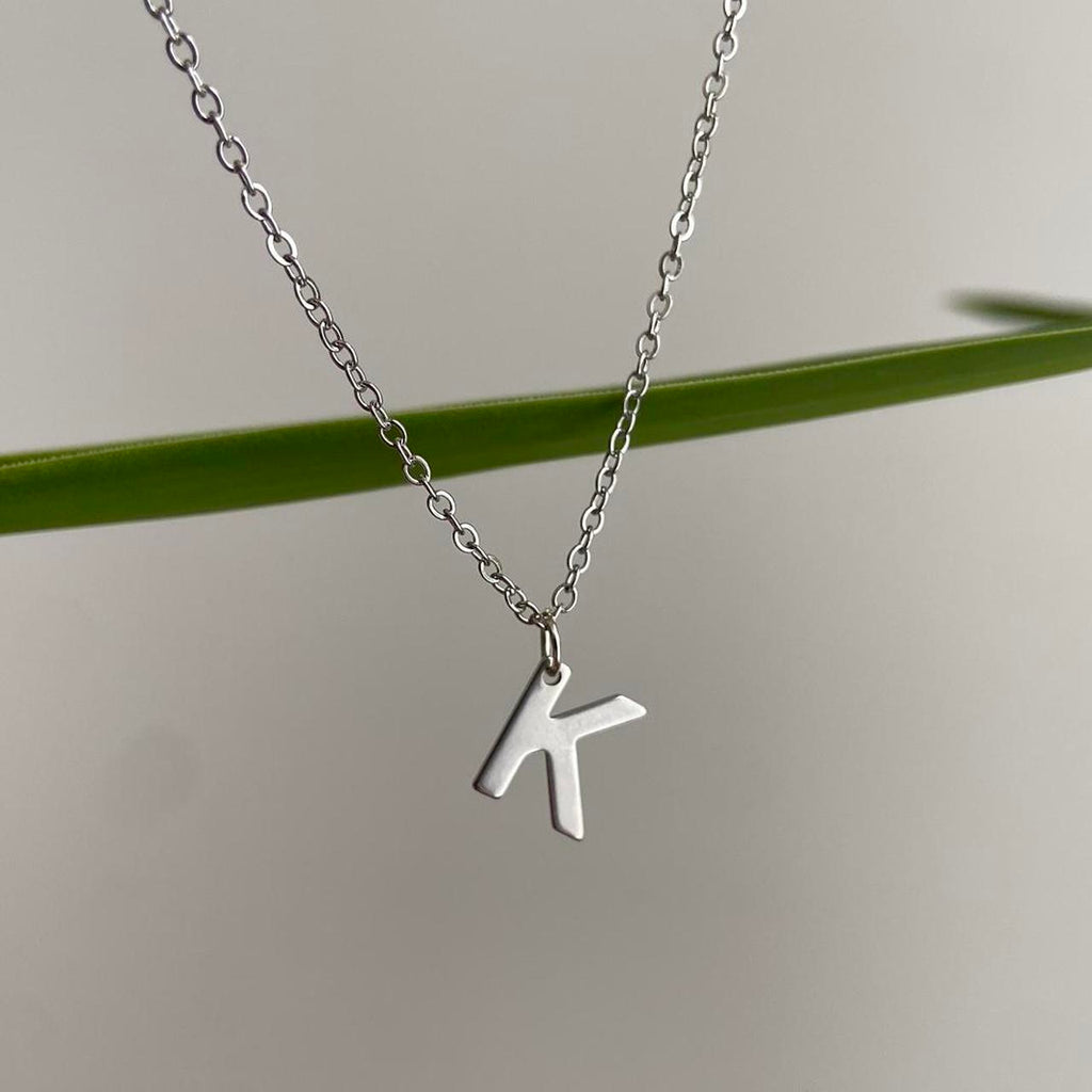 Silver Letter K Initial Pendant Chain Necklace