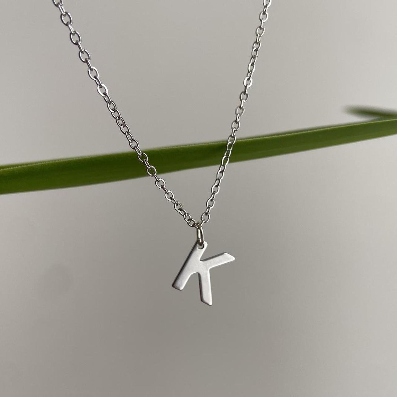Silver Letter K Initial Pendant Chain Necklace