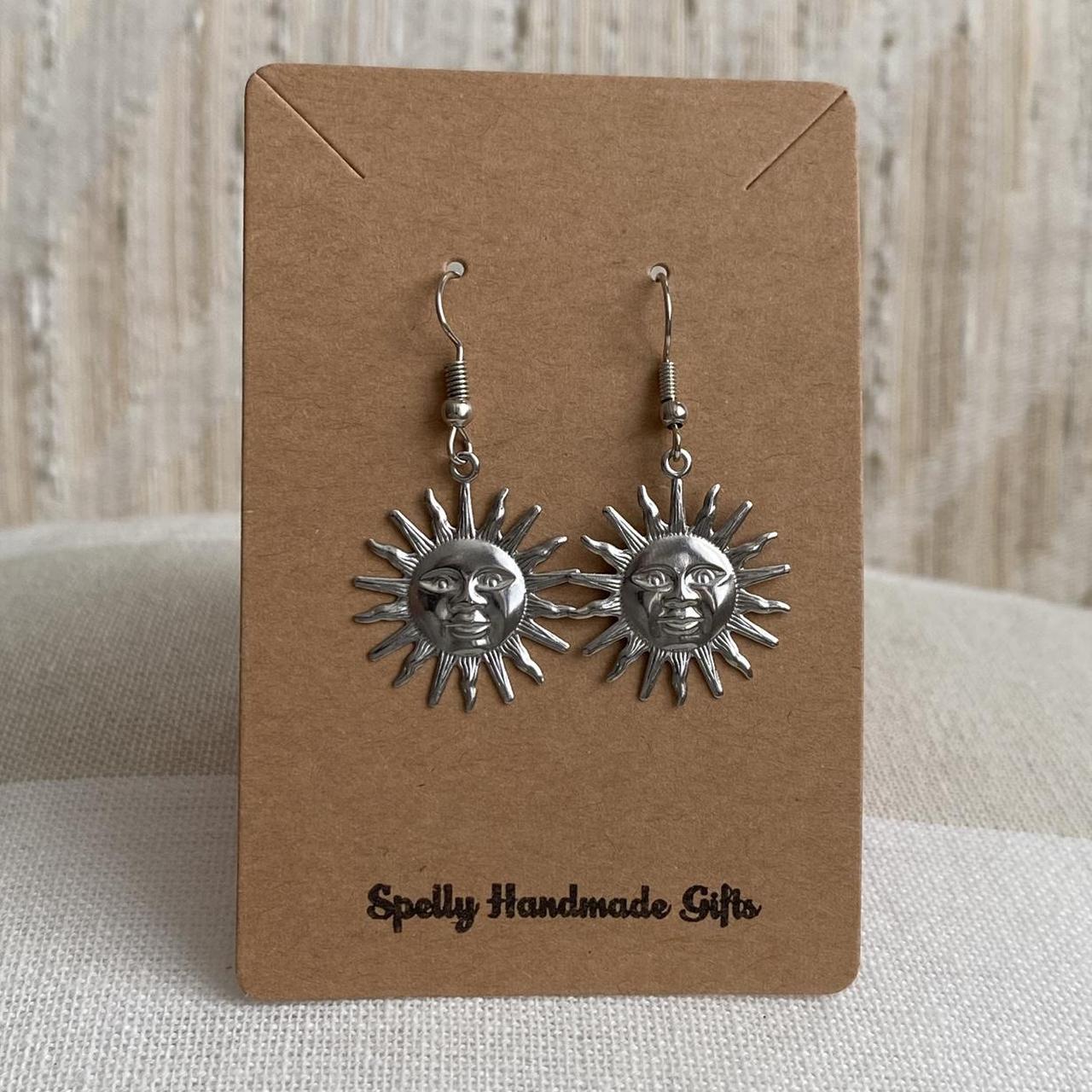 Silver Rising Sun Dangle Stud Earrings Also - Image 2