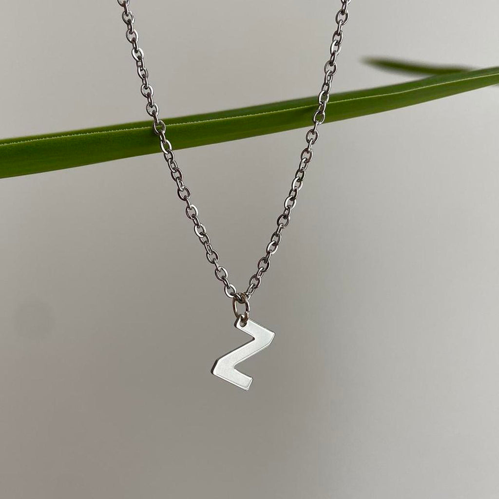 Silver Letter Z Initial Pendant Chain Necklace