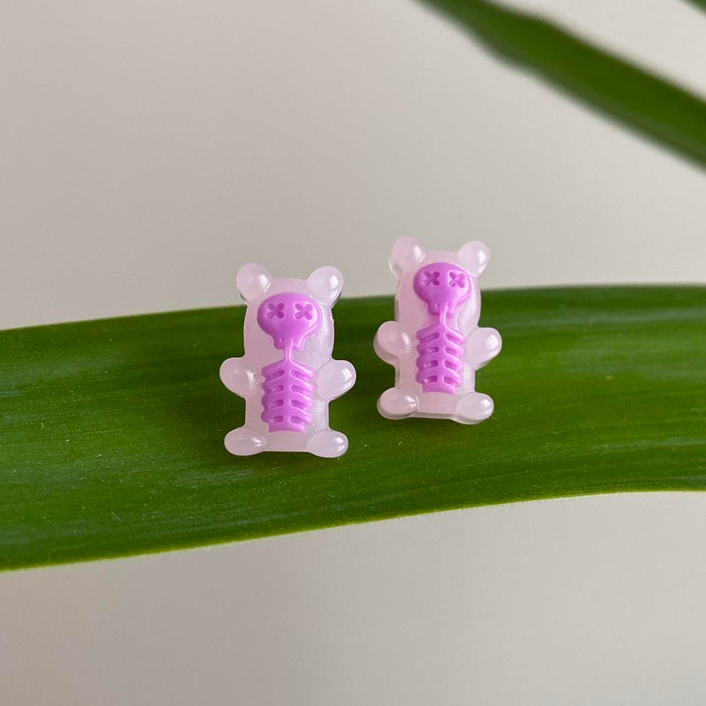 Pink Skeleton Gummy Bear X Ray Stud Earrings Hand - Image 2