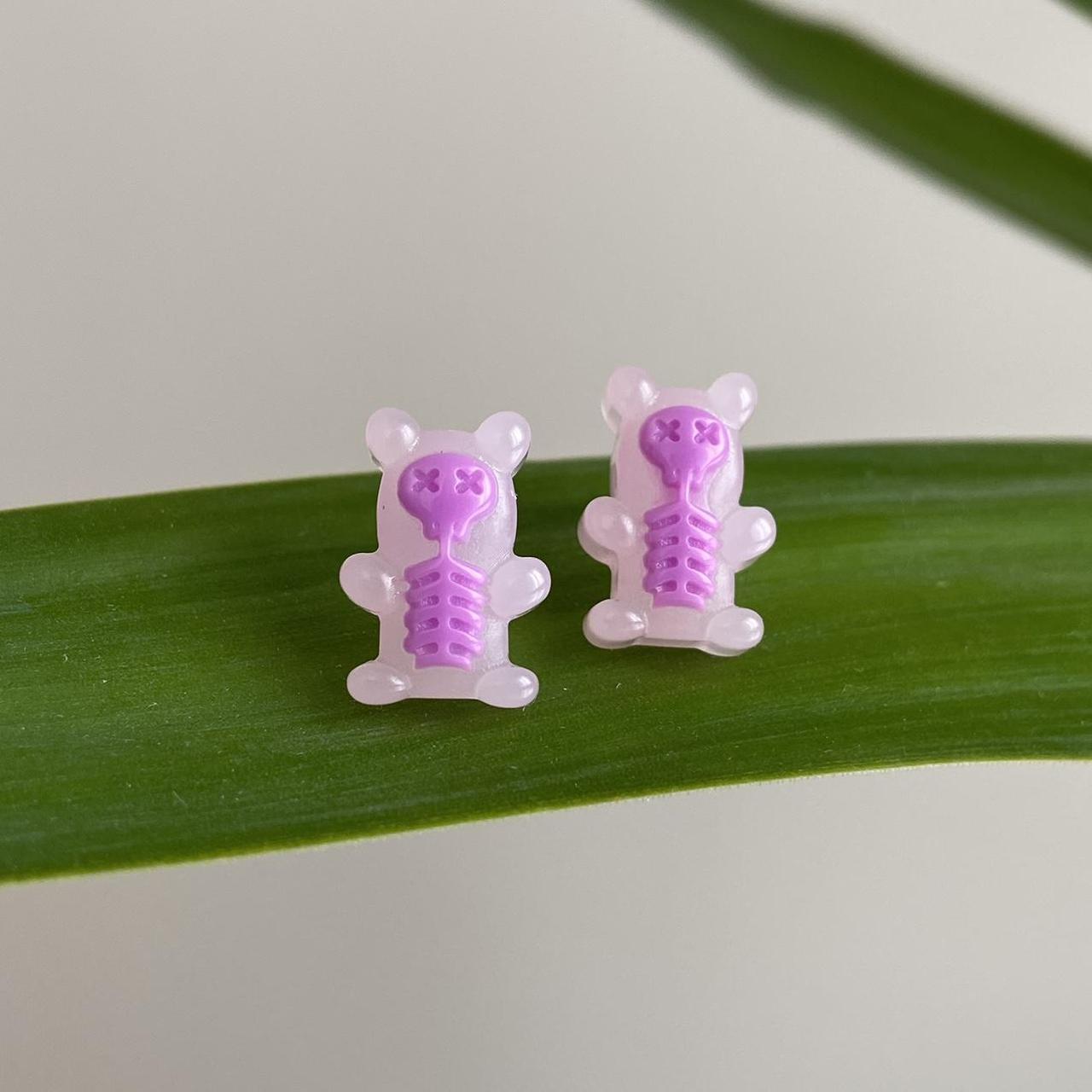 Pink Skeleton Gummy Bear X Ray Stud Earrings Hand - Image 2