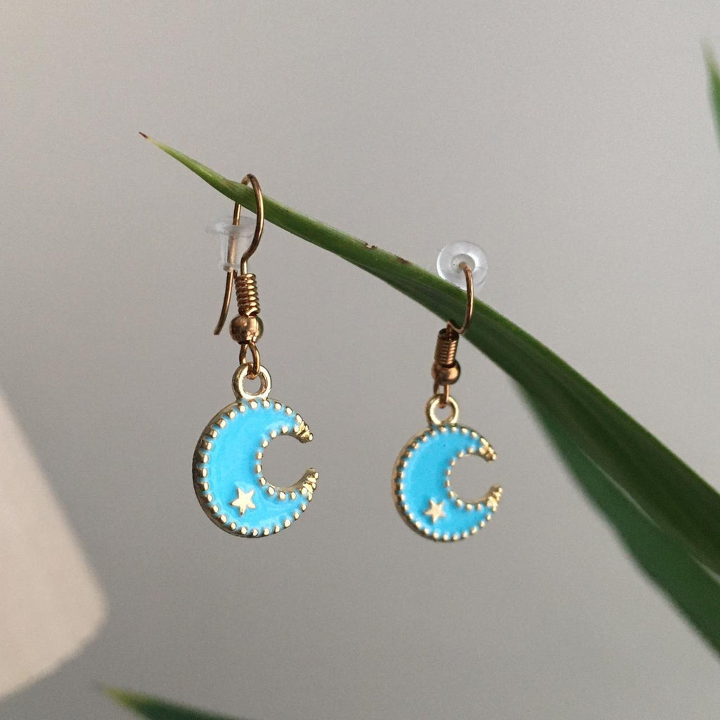 Blue Turquoise Blue Moon With Gold Star Accent Drop