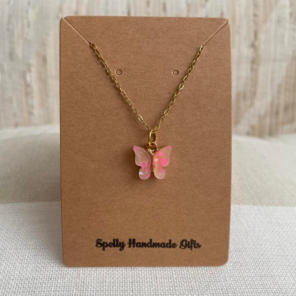 Pink And White Speckled Butterfly Pendant Chain - Image 4