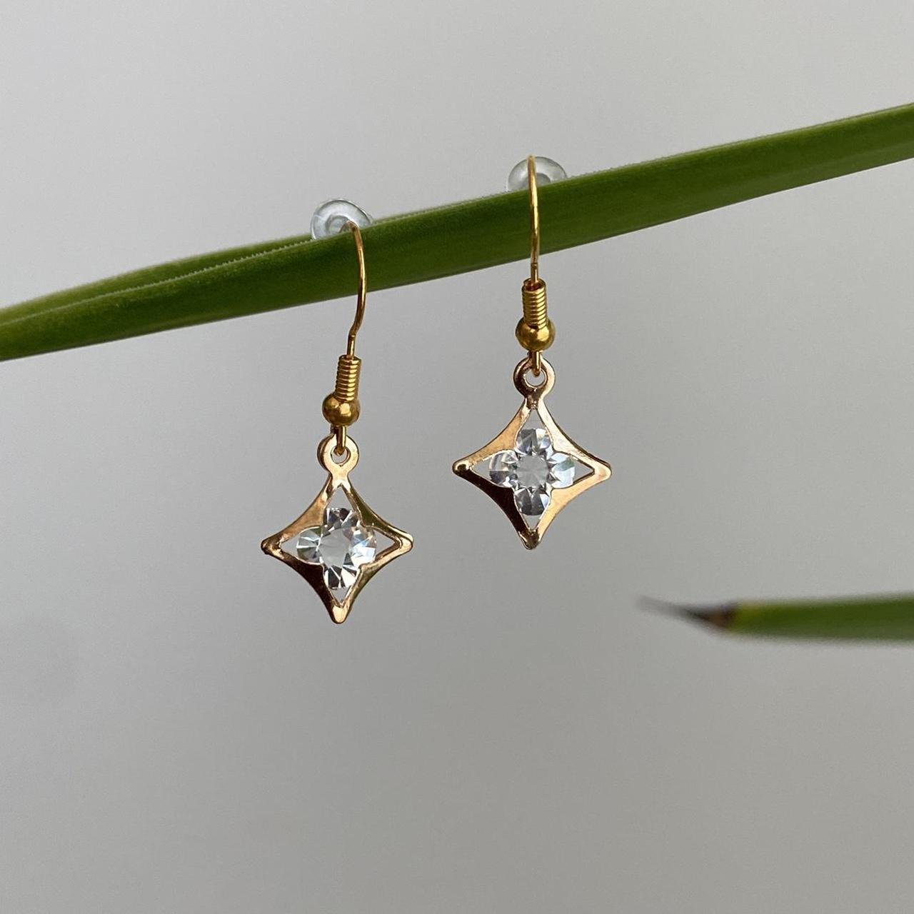 Diamond Gold Dangle Earrings Hand Made Pendant