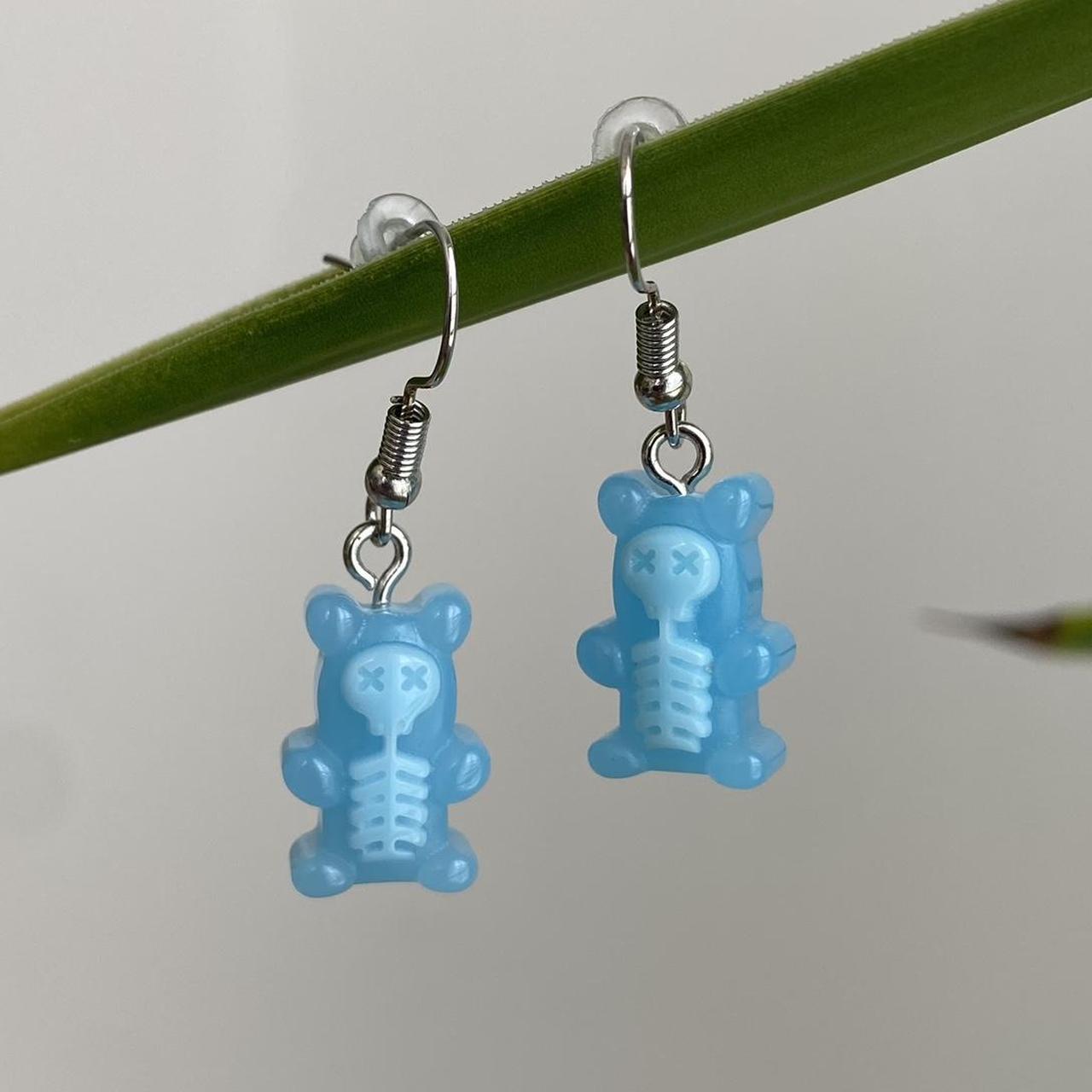 Blue Skeletal Gummy Bear Dangle Earrings Hand Made