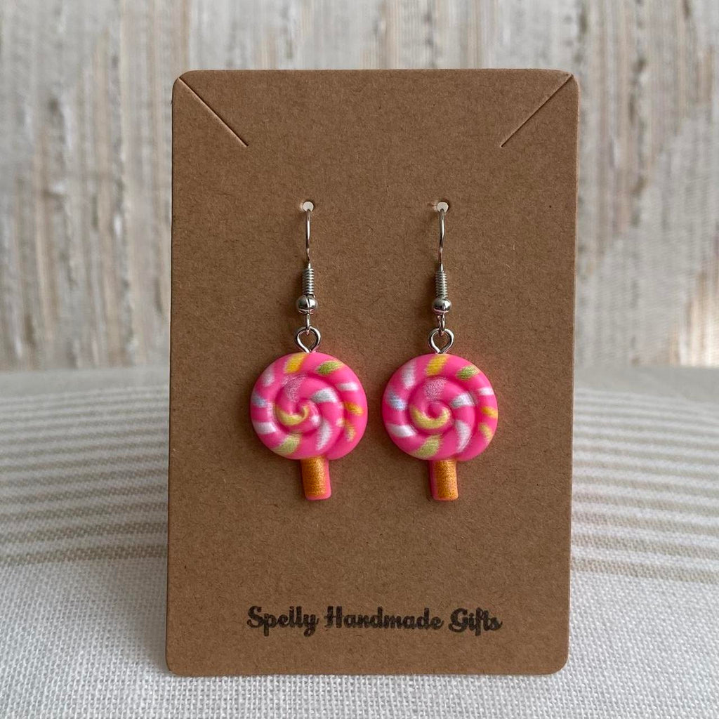 Pink Swirly Lollipop Dangle Earrings With Silver - Image 2
