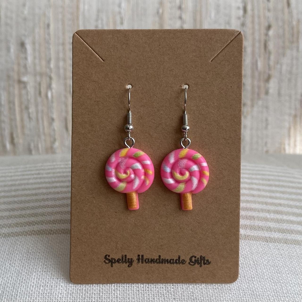 Pink Swirly Lollipop Dangle Earrings With Silver - Image 2