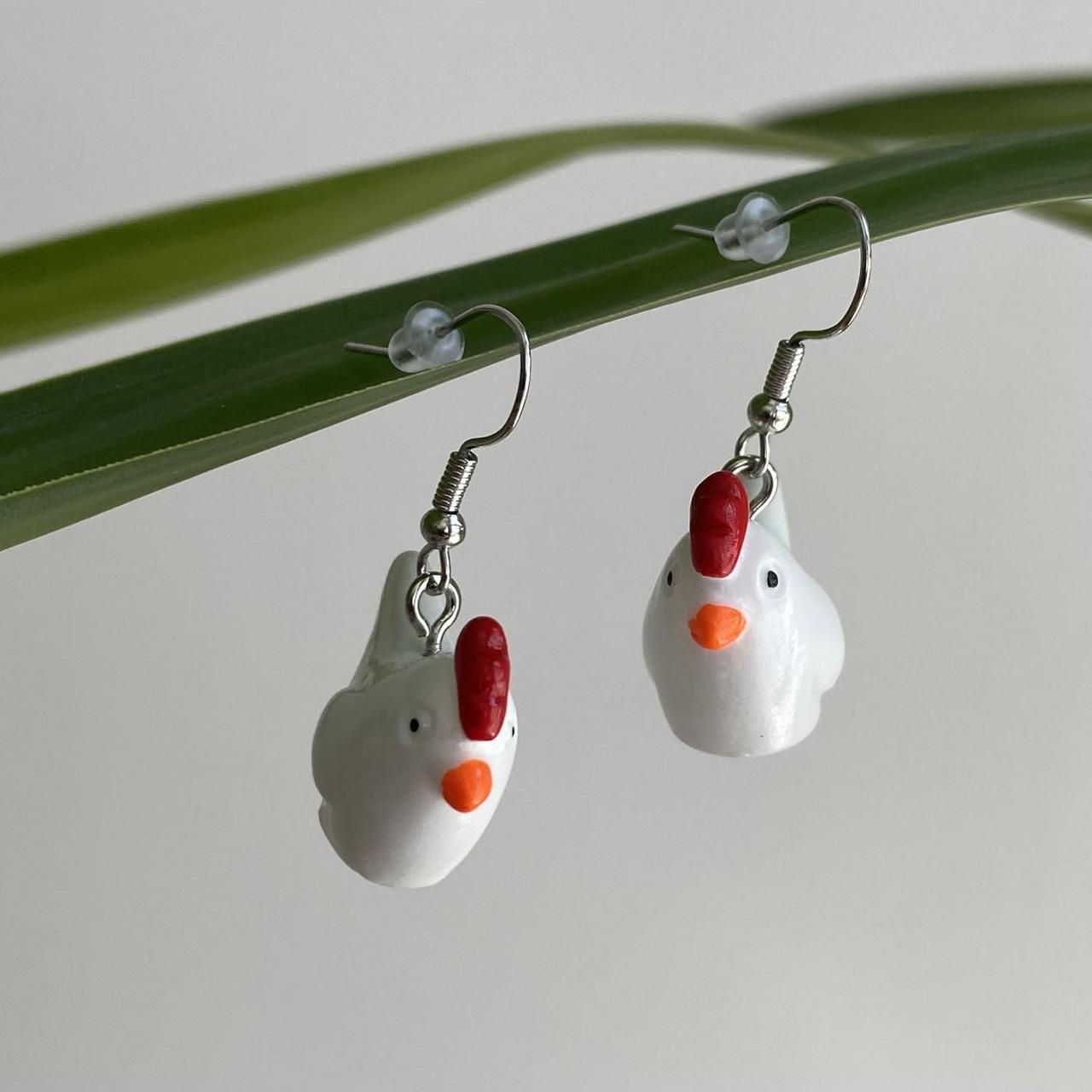 Chicken Dangle Earrings With Silver Accents Hand - Image 4