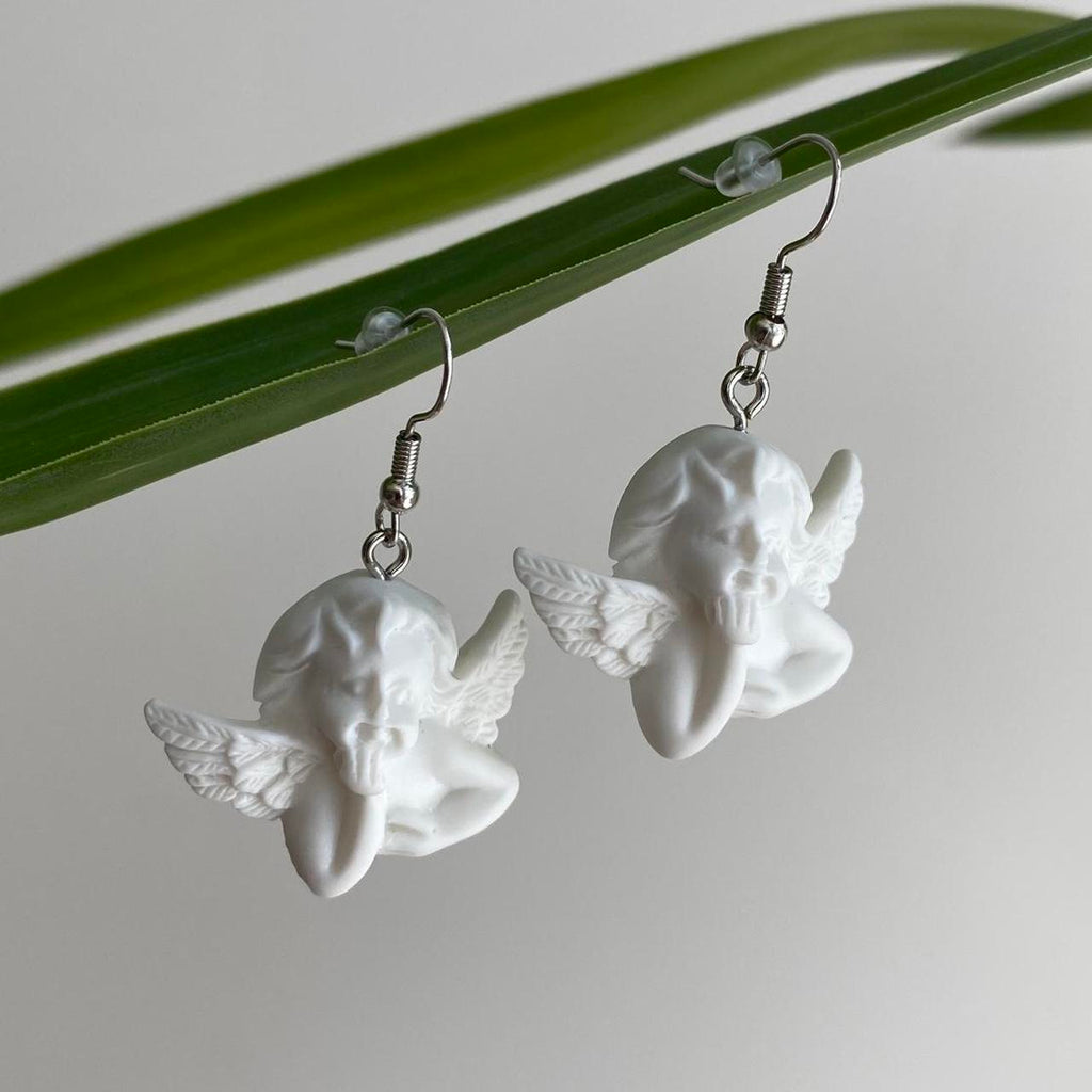 White Baby Angel Of The Renaissance Dangle Earrings